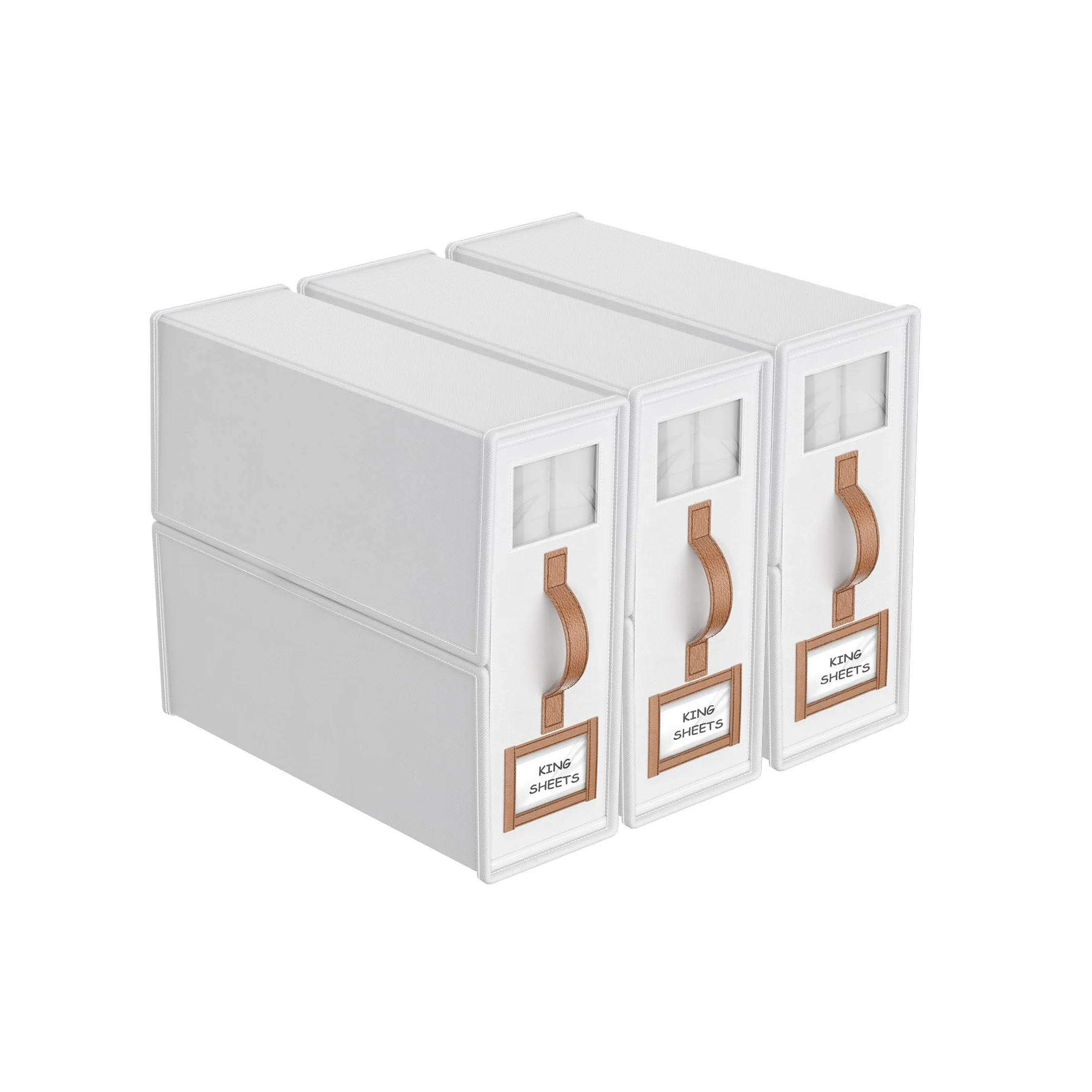 Juego de 3 sábanas plegables para organizar y almacenar (tamaño King y Queen), organizadores de armario de tela de lino con asa de cuero, caja de almacenamiento plegable para sábanas y