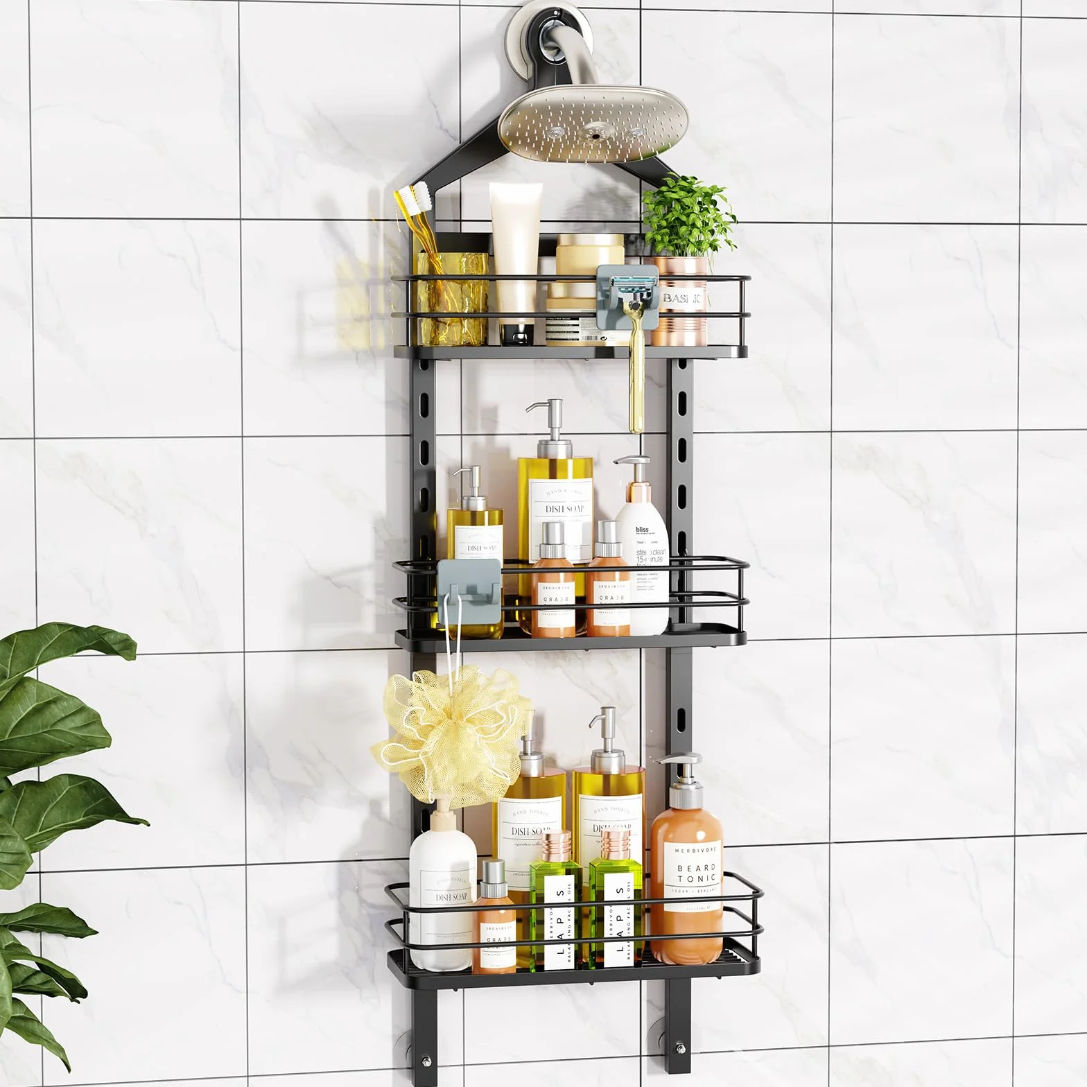 ODesign Estante de ducha para colgar sobre la cabeza, cesta organizadora de baño, sin taladro, resistente al óxido