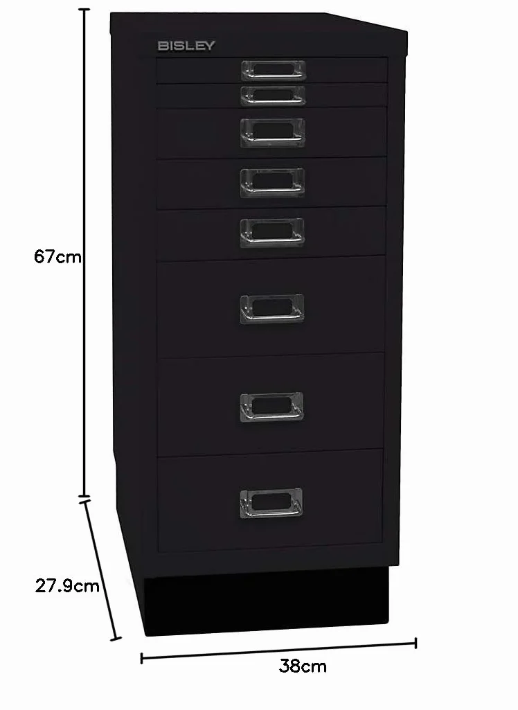 BISLEY L298S633 MultiDrawer Serie 29 con Base DIN A4, 8 cajones, Metal, 633 Negro, 38 x 27.9 x 67 cm
