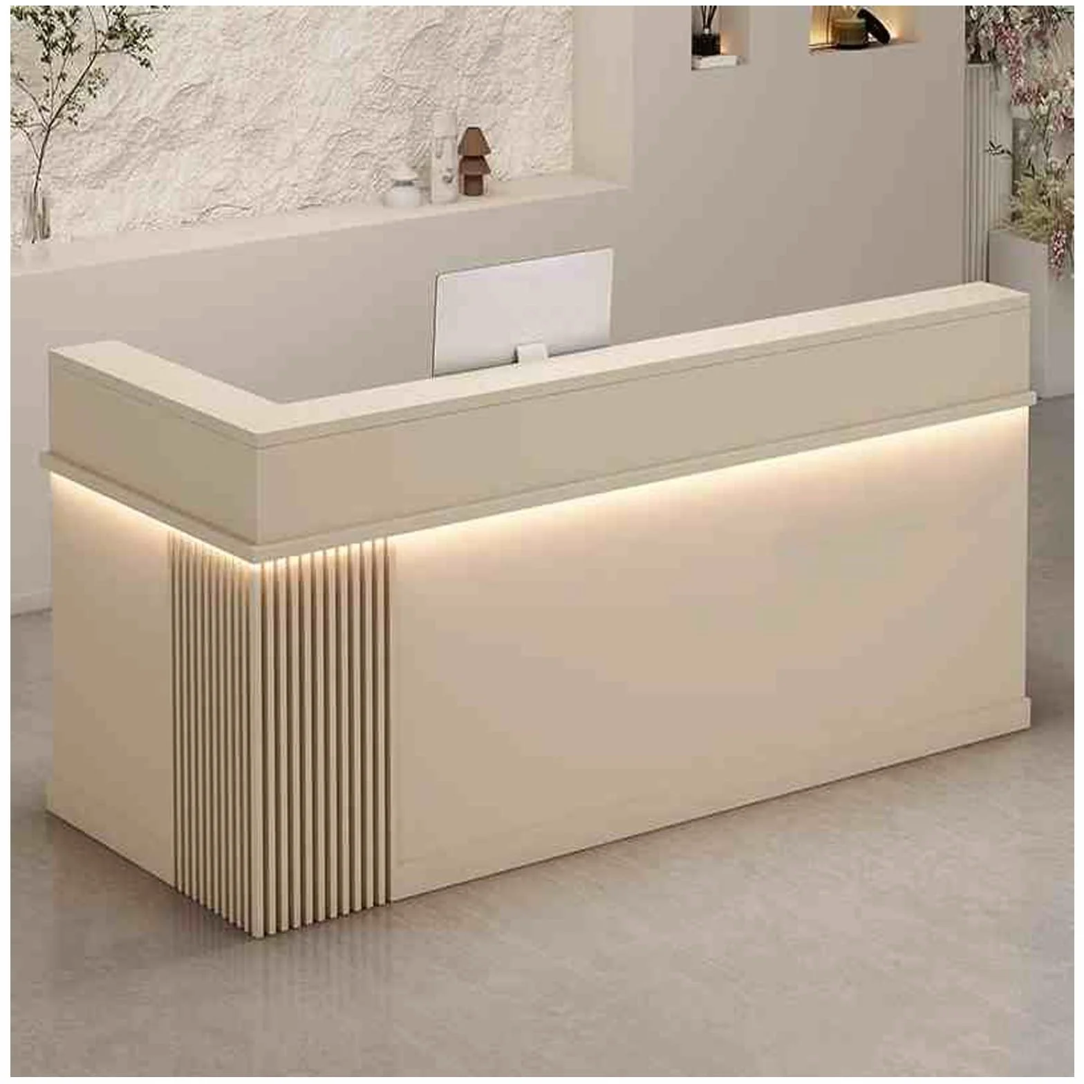Moderno escritorio de recepción en forma de L con almacenamiento seguro, elegante estación de trabajo para vestíbulos, salones, tiendas minoristas y oficinas en casa - 140 x 60 x 99,8 cm