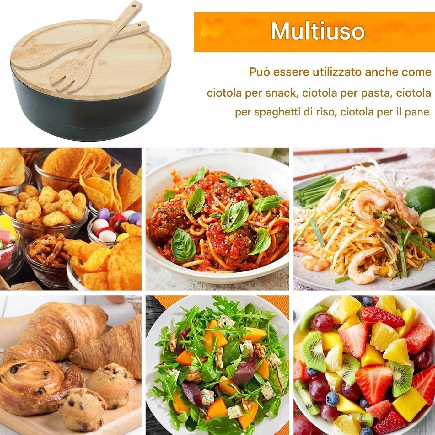 Ensaladera Ensaladeras De Madera Vajilla Cuchara Tenedor | Boles Grandes para Ensaladas y Comer Contenedores Alimentos Snacks Pasta Cereales Fideos Preparación Comidas Almuerzo Cena