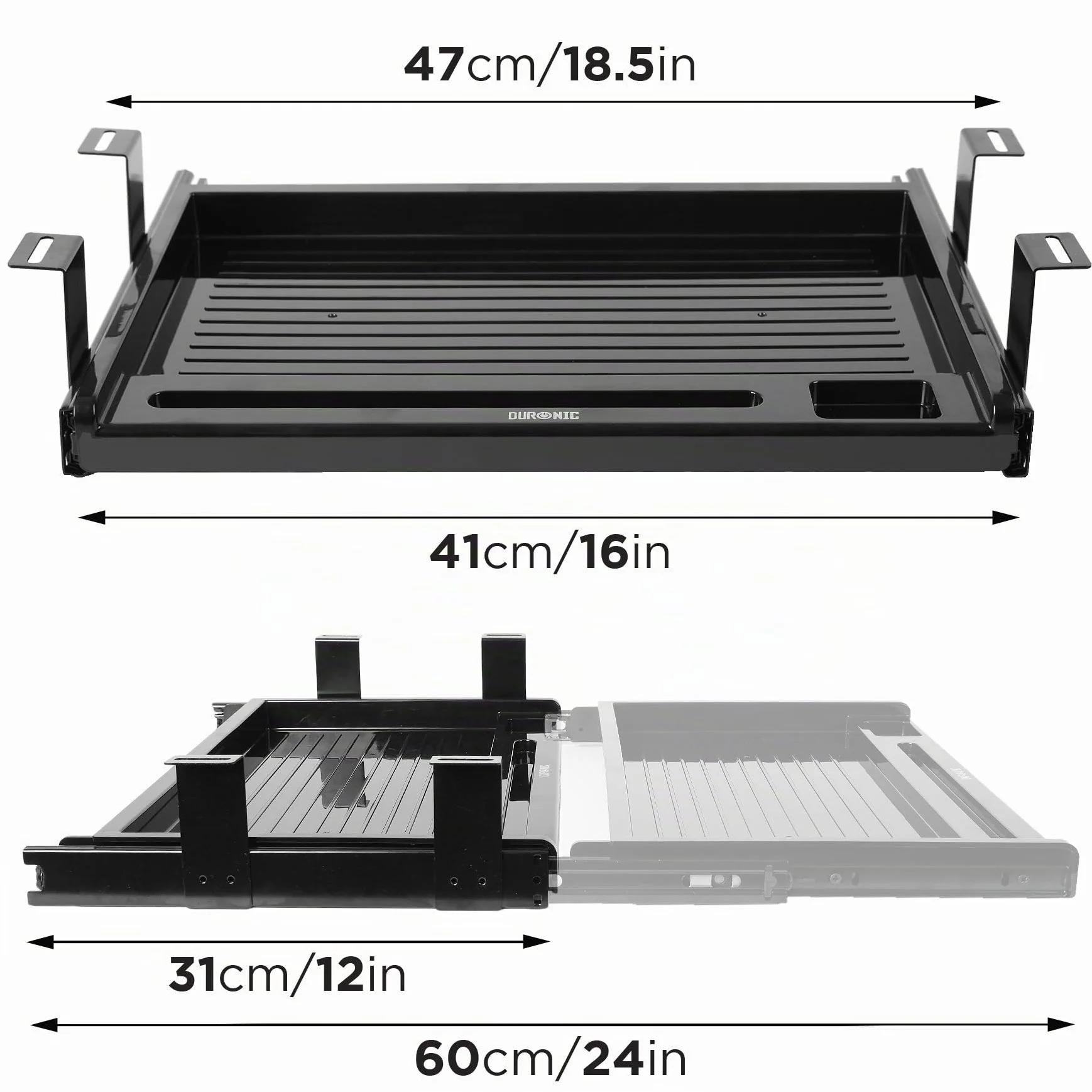 Duronic DKTSX2 Plataforma para Teclado y Ratón de 39 cm, Tablero de Metal Negro