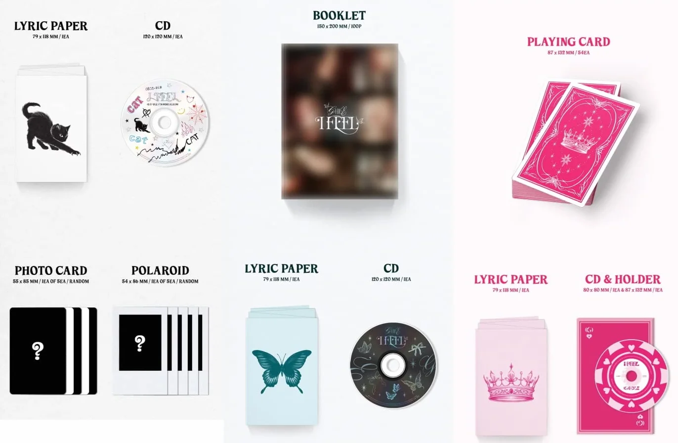(G) I-DLE - I Feel (6º mini álbum) CD + beneficio de pedido anticipado + póster plegado (mariposa ver, 1 póster plegado)