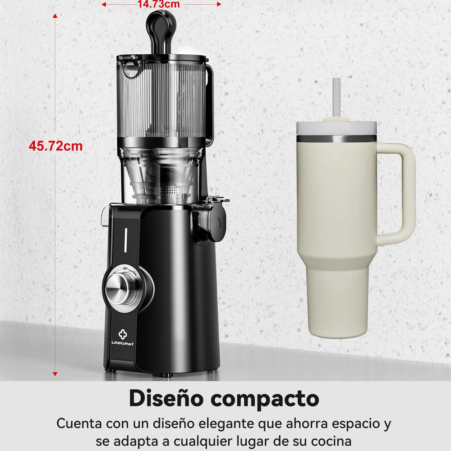 LINKChef Slow Juicer 200W Boca Ancha 115mm Prensado en Frío Sin BPA Negro