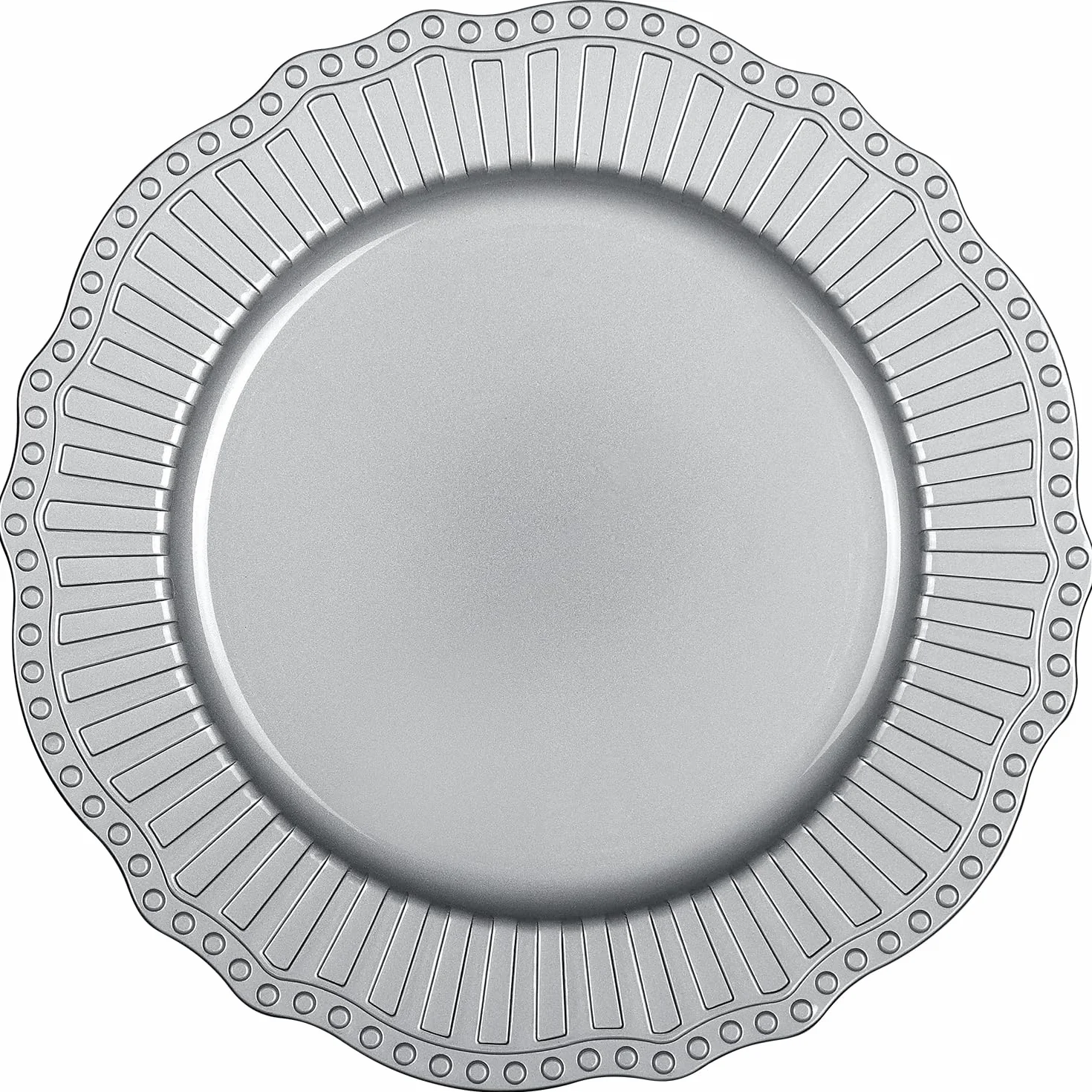 Juego de platos de carga plateados, vajilla de plástico vintage de 13 pulgadas, platos reutilizables y elegantes para fiestas, bodas y eventos (juego de 6)