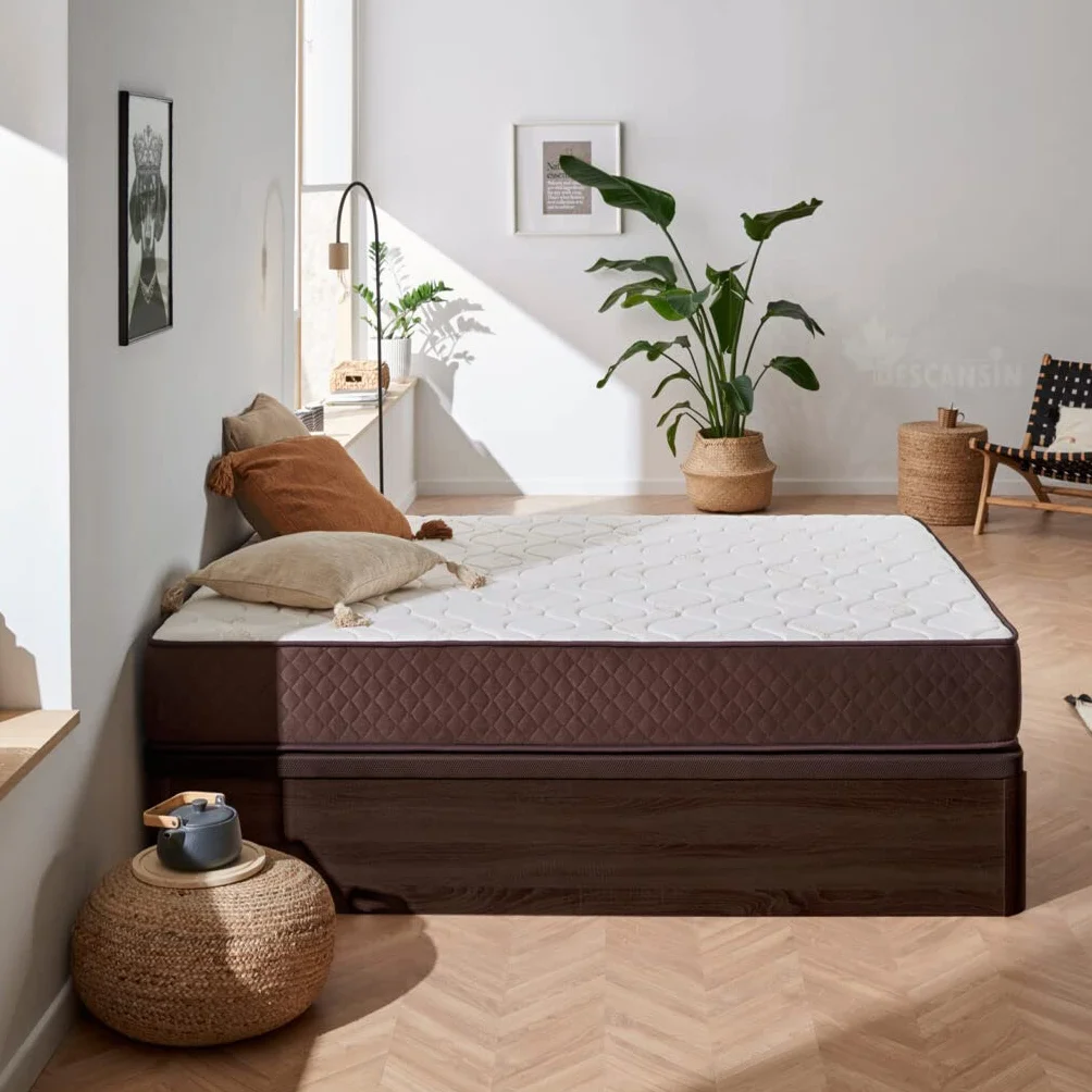 DESCANSIN Pack Colchón Antiácaros + Canapé abatible de Madera – Cama matrimonial con canapé de 28cm de Alto (Chocolate, 150x190)