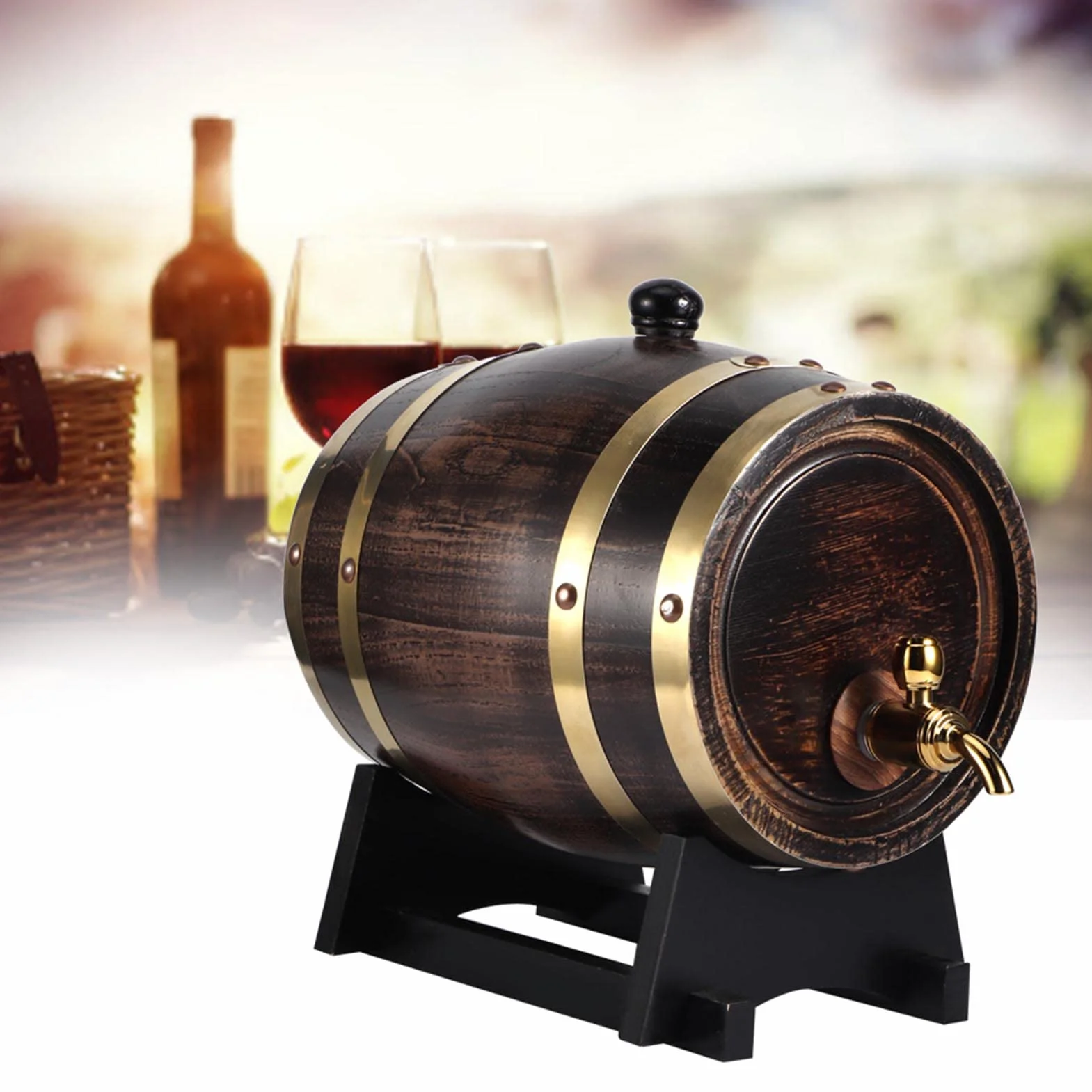 Barril de vino negro rayado, Barril de coñac, 3L Bebidas para Cafetería Casera, Vino