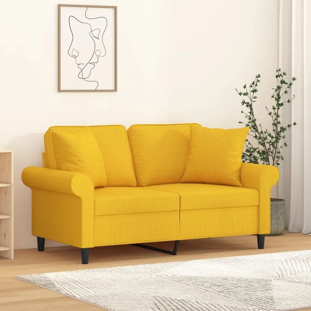 Juego de 2 cojines decorativos para sofá, cama, sillón moderno, lavable, mullido, tejido de algodón, interior, cremallera, exterior, jardín, 2 unidades, color amarillo claro