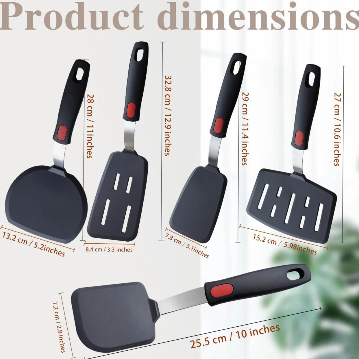 Juego de 5 espátulas de silicona para utensilios de cocina antiadherentes, resistentes al calor hasta 315.6 °C, para huevos, panqueques, aptos para lavavajillas