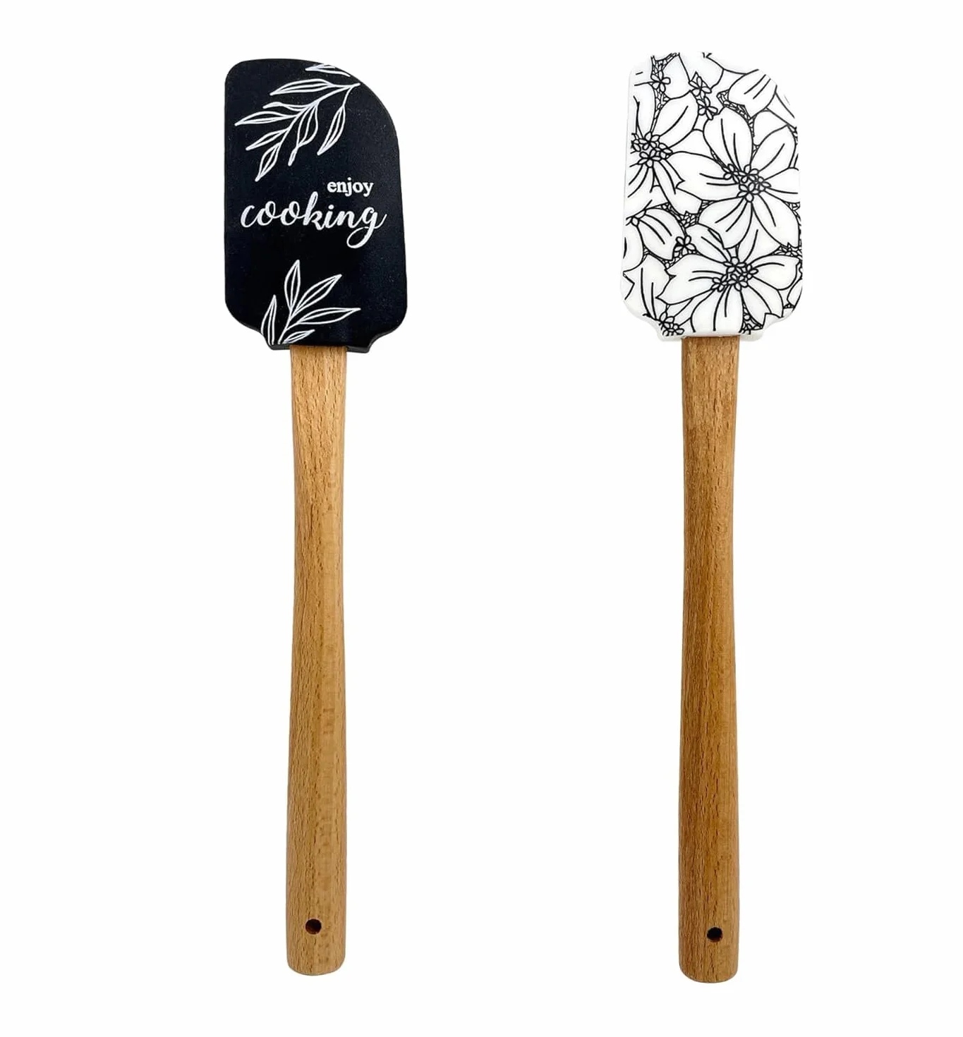 Juego de espátulas de cocina de silicona, juego de espátulas con mango de madera para hornear, cocinar y mezclar