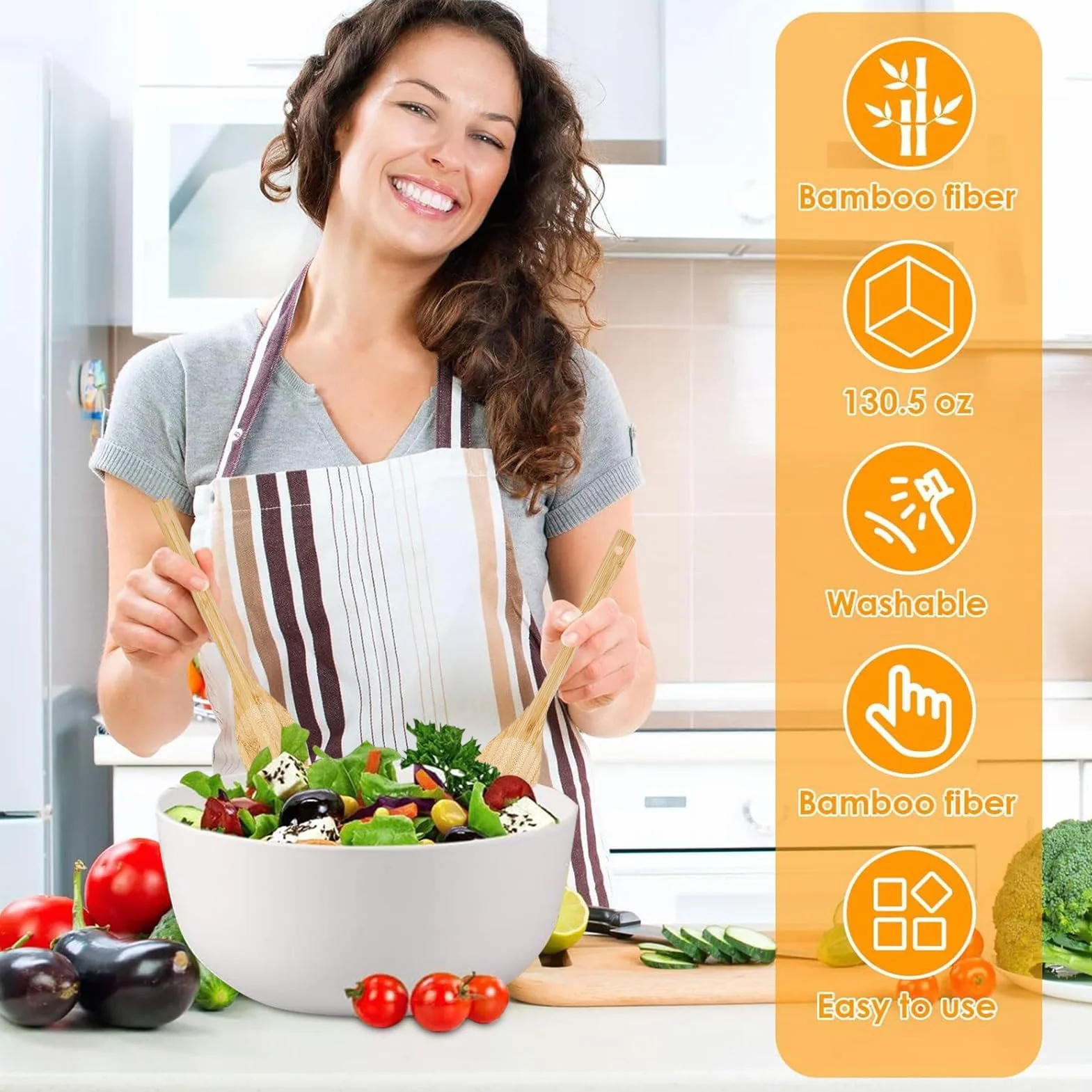 Bol Para Servir Ensaladas Recipientes de Madera para Alimentos, Utensilios | Boles Grandes para Ensaladas y Comer Verduras Pasta Cereal Fideos Preparación Comidas Coci