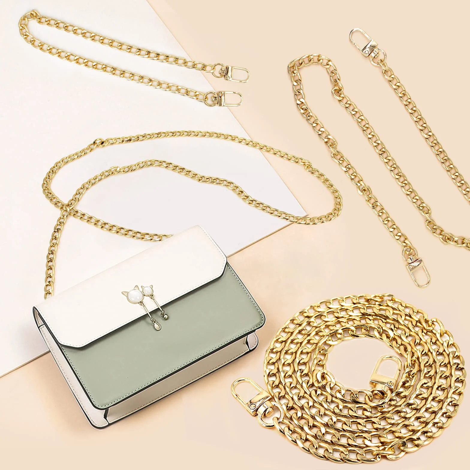 Cadena para Bolso Set 4 Piezas, Correas de Hombro Metal Oro Repuesto 40cm 60cm 100cm 120cm