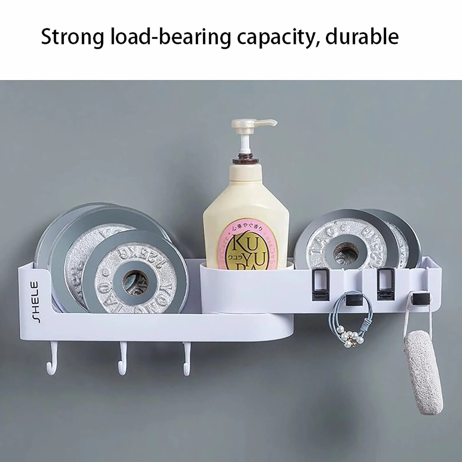 estantes de baño exquisitos Estante de baño montado en la Pared Ducha sin perforación Estante de Ducha con Ganchos Estante Giratorio para Cocina baño Inodoro/Negro