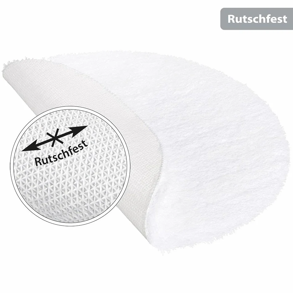 PANA Alfombra de baño redonda de pelo largo en varios colores y tamaños, de microfibra suave, antideslizante y lavable, diámetro de 71 cm, color: blanco