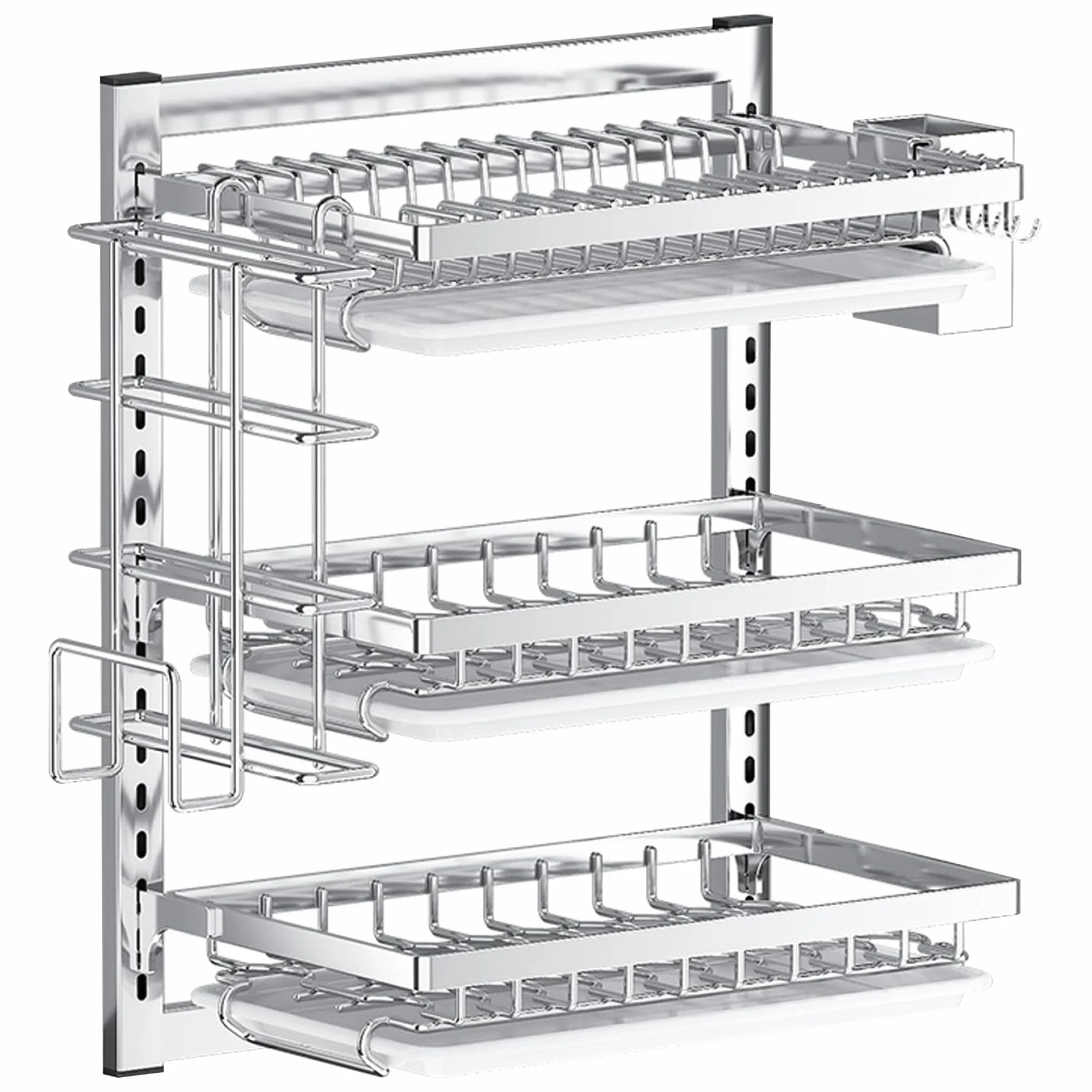 Yeory Artillo de Secado de Platos montados en la Pared, Estante de Secado de Plato de Acero Inoxidable de 3 Niveles, Estante de Secado para Platos Colgantes, lavador de Platos de Montaje en la Pared