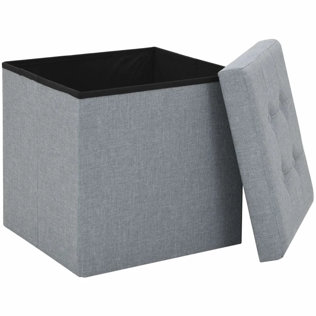Genérico Taburetes almacenaje Plegables 2 uds Lino sintético Gris Claro,Mobiliario,Sillas,Taburetes y sillas plegables-247080