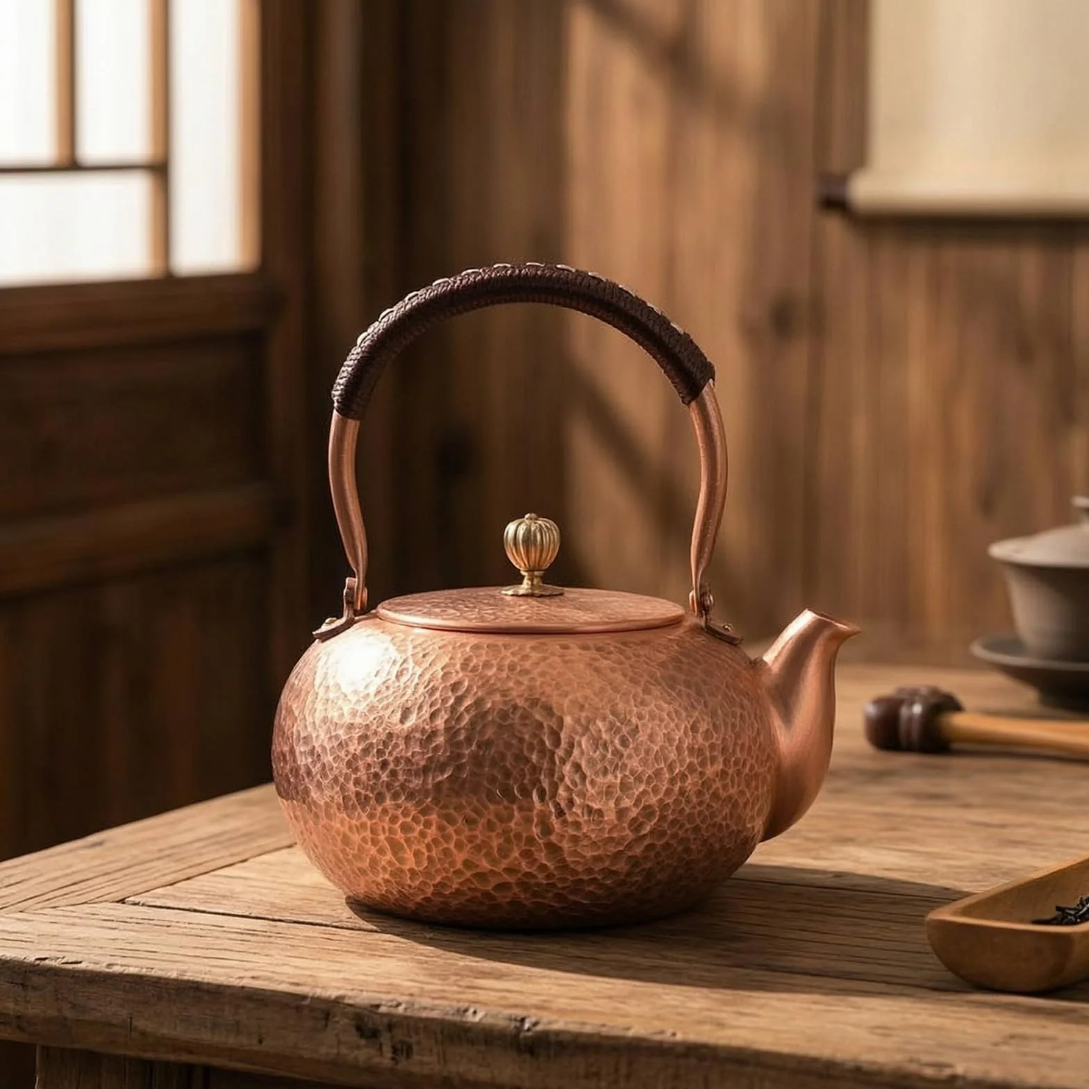 Tetera con Asa Tetera Cobre Portátil Menaje para Aficionados l Té Té, 1600ml, Liso