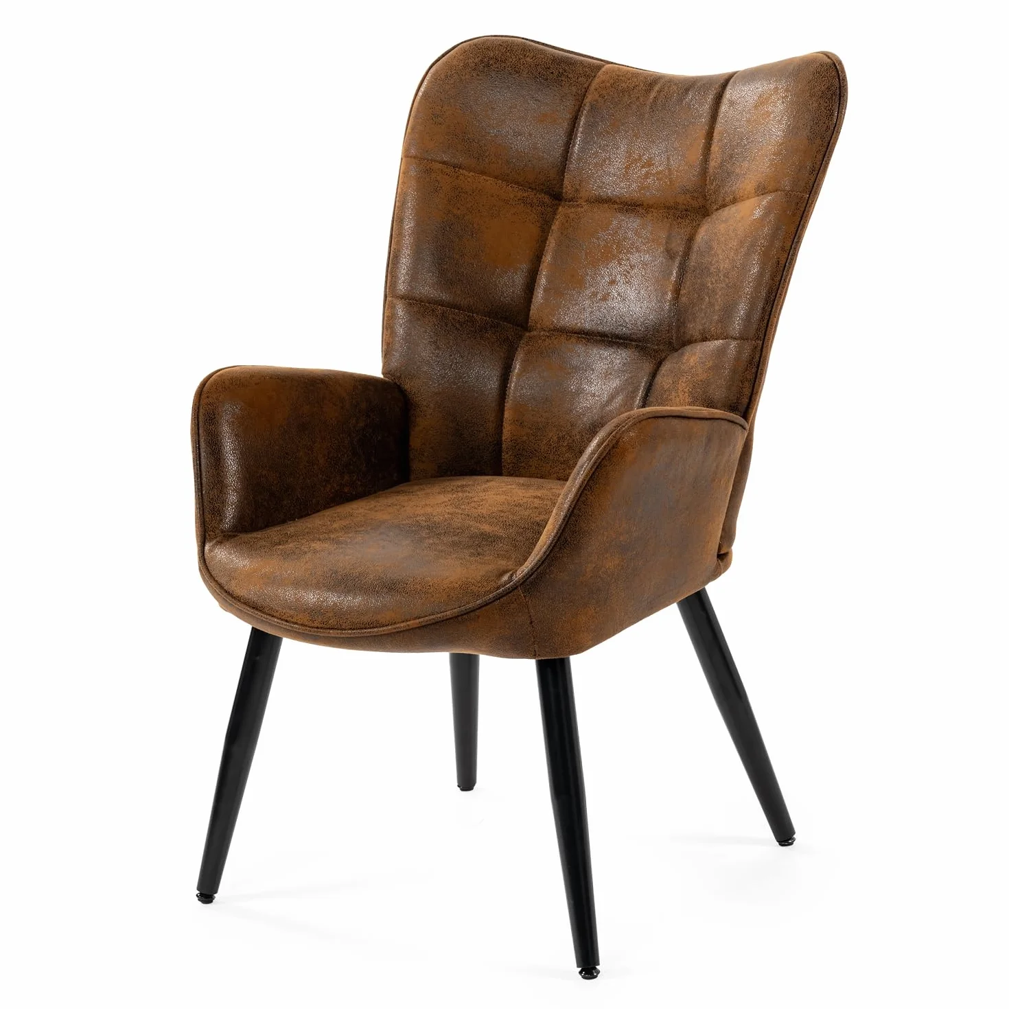 MEUBLE Cosy Sillón Nórdica Butaca de Salón para Dormitorio Silla Escandinavo con Respaldo y Reposabrazos Patas de Metal en Gamuza Marrón