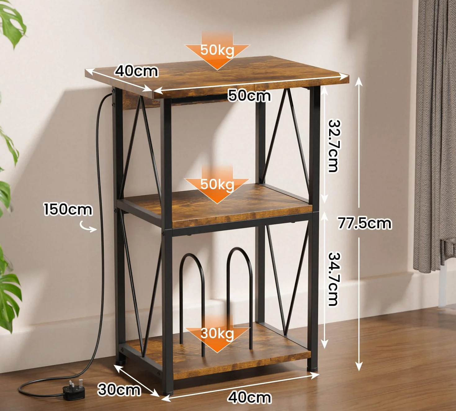 HFHOME Soporte ampliado para tocadiscos con estación de carga, mesa auxiliar de 3 niveles con almacenamiento de discos de vinilo, mesa de tocadiscos con almacenamiento, soporte giratorio para
