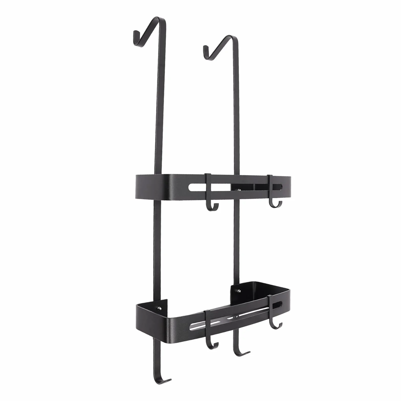 Estante de ducha para colgar de 2 niveles, estante de ducha para baño, champú, cesta de ducha, estante para colgar con 4 ganchos móviles, 32,5 x 12,5 x 73 cm, color negro