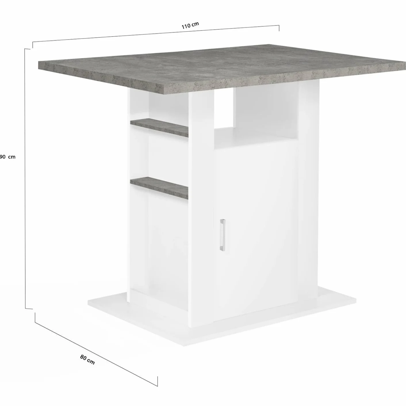IDMarket - Isla central UGO de 110 cm con encimera de hormigón con efecto blanco y muebles de almacenamiento