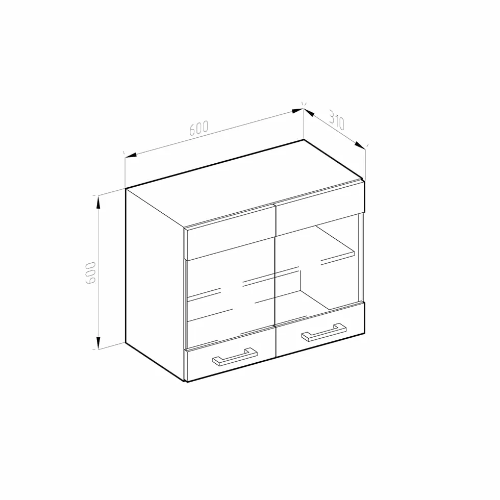 Vicco Armario de Cocina con Vidrio R-Line, Roble Dorado, 60 cm, para combinación Libre Dentro de Sistemas de Cocina modulares