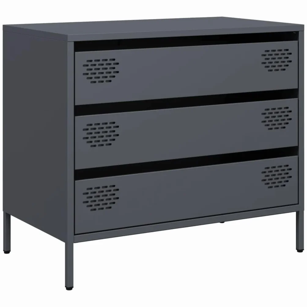 Acero laminado en frío con cajones estilo clásico Antracita 68x39x58 5 cm | Aparador 3 cajones antracita acero laminado en frío 68x39x58,5 cm mueble almacenaje para salón dormitorio oficina con sistema