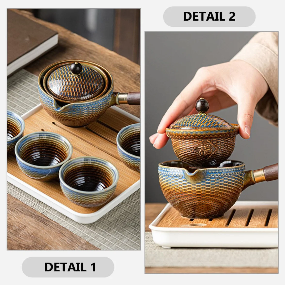 BESPORTBLE Juego de Té Portátil Tazas de Cerámica y Tetera Giratoria para Oficinas y Reuniones Familiares, Diseño Elegante y Práctico para Aficionados al Té