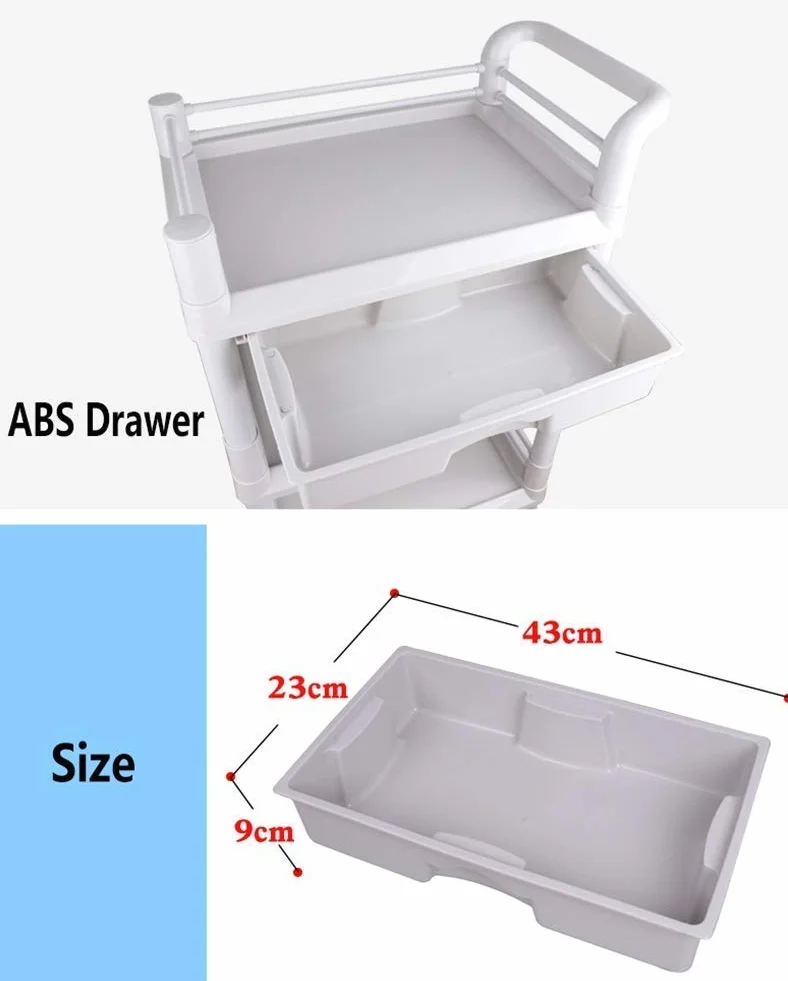 Carro de Almacenamiento Multifuncional, Vehículos de Reciclaje, Carro de Salón de Belleza con 2 Cajones de Abs, Carro de Equipo Médico para Clínica de Hospital con Ruedas de Freno, Cubo de Suci