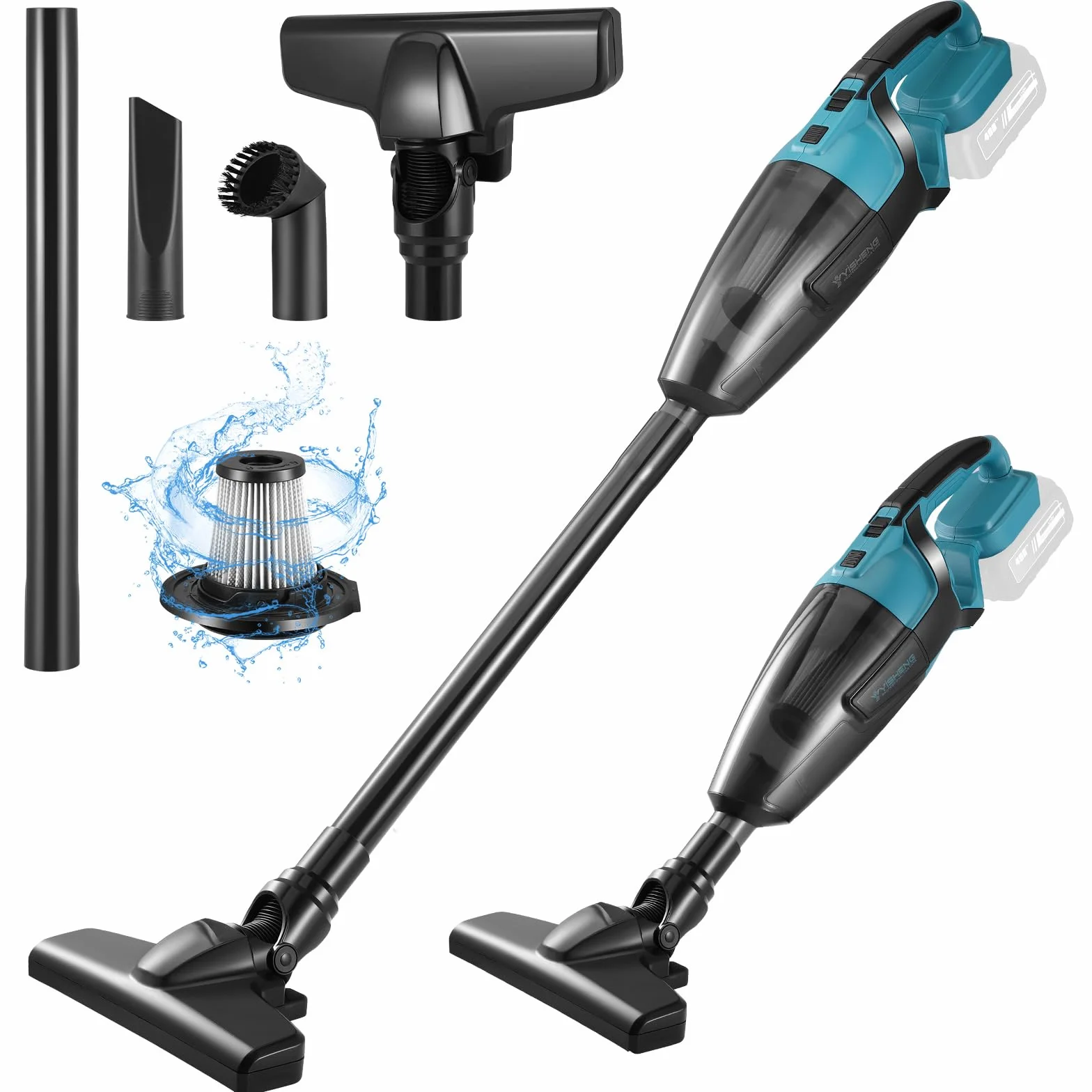 Aspiradora de mano inalámbrica para batería Makita de 18V, Mini aspiradora portátil y liviano uso en seco y húmedo, Aspirador pequeño con 3 boquillas y caja para el polvo, para el hogar y el automóvil