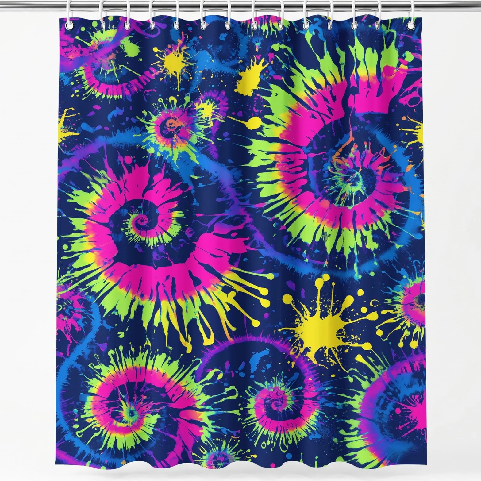 Cortina de ducha psicodélica Tie-Dye, 180 x 180 cm, antimoho, tela lavable colorida, dinámica, espiral, ondas y cortinas, baño con ganchos, azul