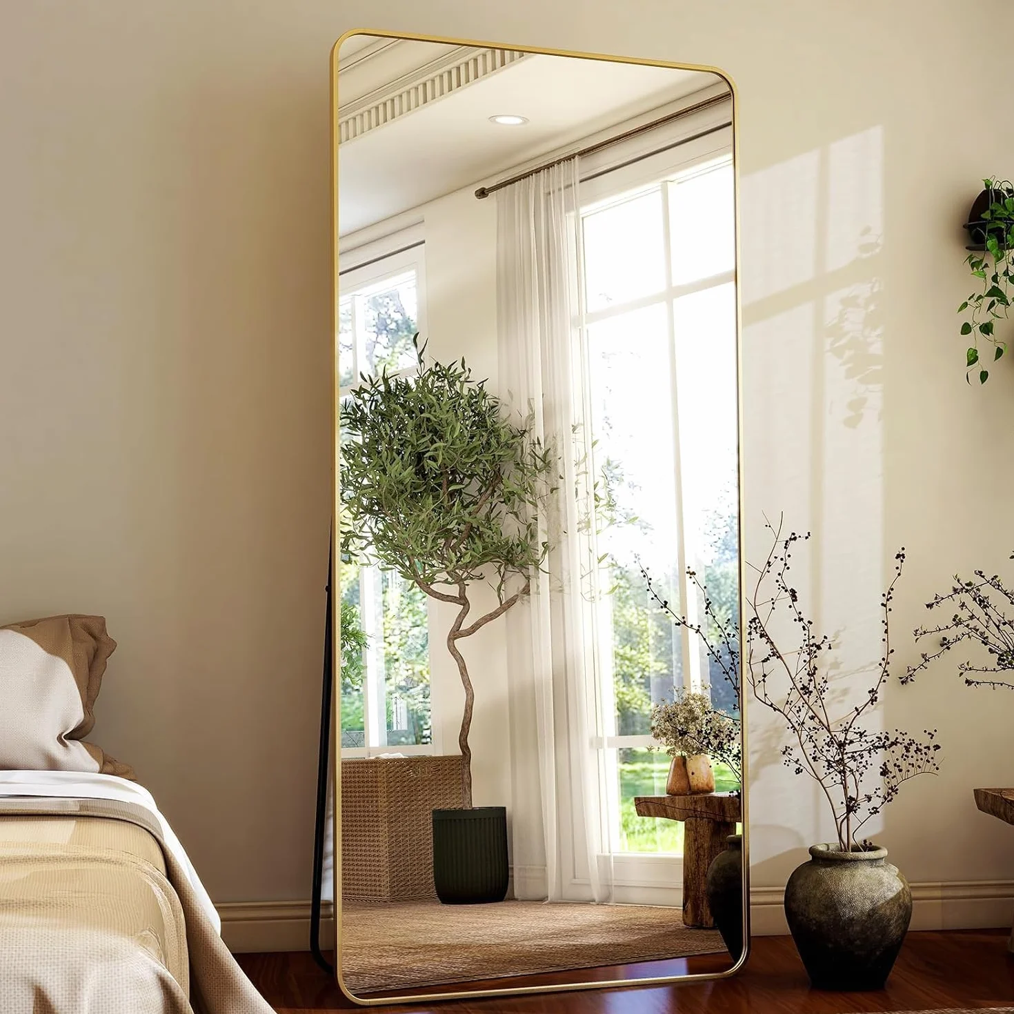Espejo de Cuerpo Entero 171 x 76 cm, Espejo de Pie Rectangular con Marco de Aluminio, Montaje en Suelo o Pared, Espejos Grandes de Pared Moderno para Vestidor, Dormitorio y Salón