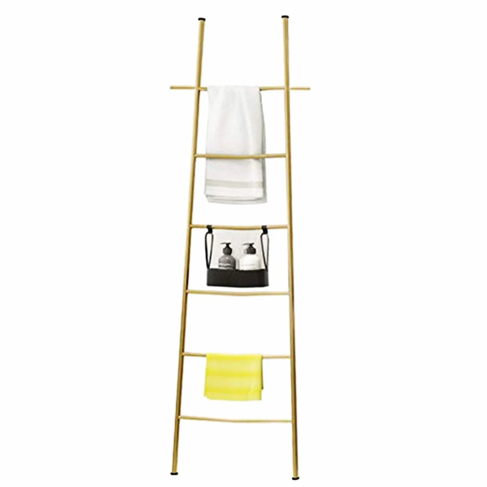 GUYANA Escalera de toallero de baño Independiente, Estante de Secado de Acero Inoxidable, Soporte de Estante de Manta para Sala de Estar, baño, Cocina/Blanco (Dorado)