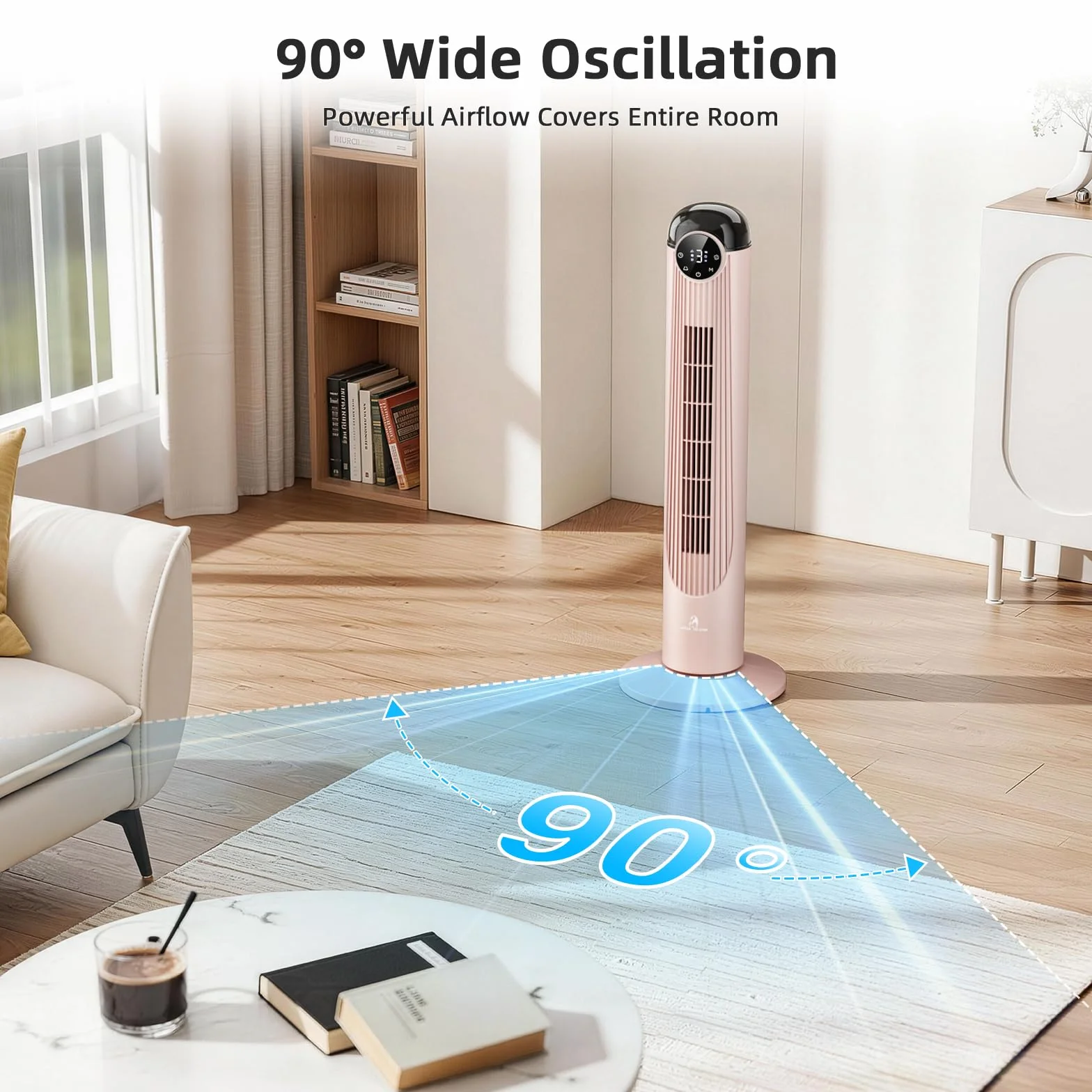 Antarctic Star T36 - Ventilador de torre de 36 pulgadas, ventilador oscilante sin aspas con control remoto, 6 velocidades y 4 modos, visualización LED, temporizador de 9H, ventilador silencioso de pie