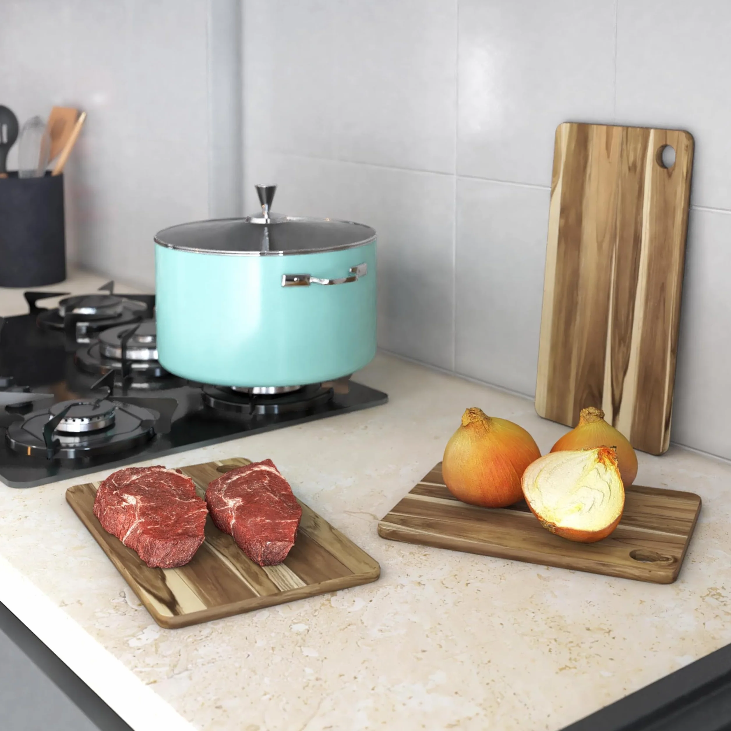 Erreke Set de 3 Tablas Reversibles de Madera de Teca para Cortar Cocina