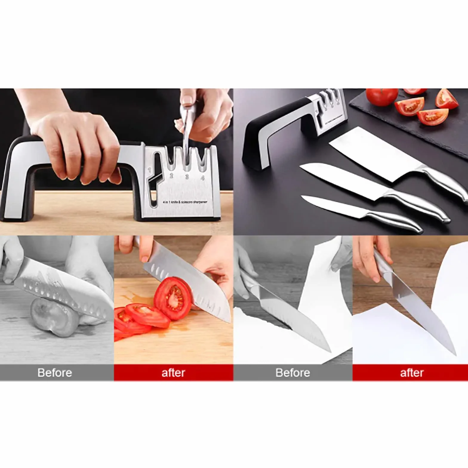 Afiladores De Cuchillos Manuales, Accesorios para Cuchillos De Cocina 4 En 1 con Orificio Especial para Tijeras, El Afilado Rápido Ahorra Tiempo Y Esfuerzo, para El Restaurante Home Kitchen