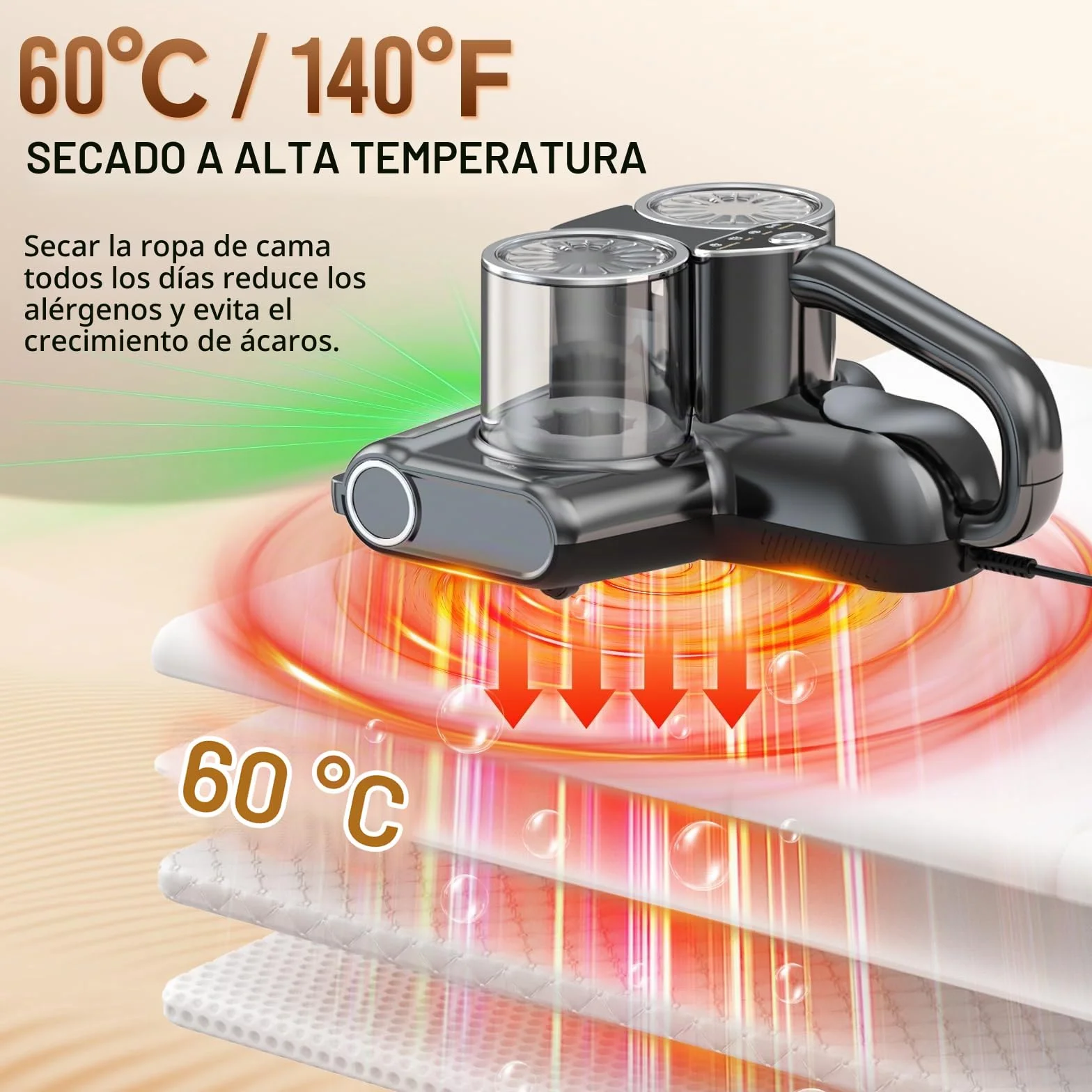 16Kpa Aspirador de Mano, Aspirador Antiácaros para Ácaros con Luz UV, 500W Handabsauger mit Kabel (Gris Oscuro)