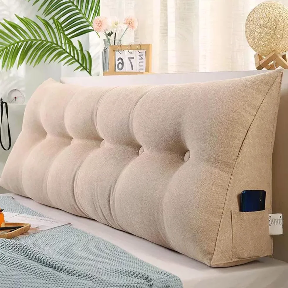 Cojín triangular de cuña lumbar para respaldo de cintura con cabecero extraíble, cojín de posicionamiento suave para sofá cama (120 x 50 x 20 cm, beige)