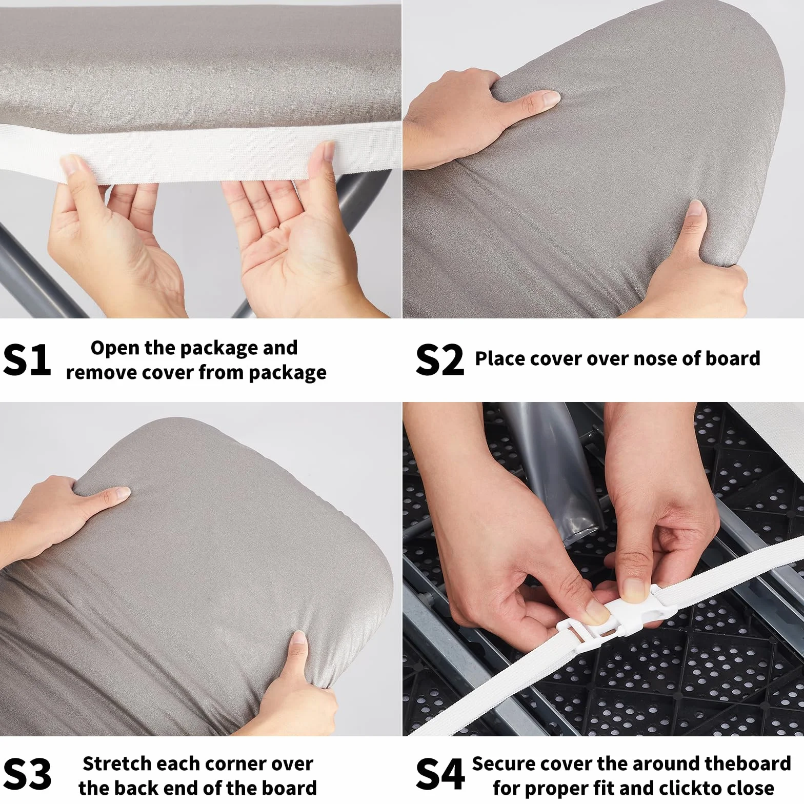 BNDX Funda De Silicona Para Tabla Planchar, Revestimiento, Acolchado Resistente a Las Quemaduras, Extra Grueso Y Resistente, 4 Capas, Borde Elástico 2 Pulgadas, Hebillas Clic