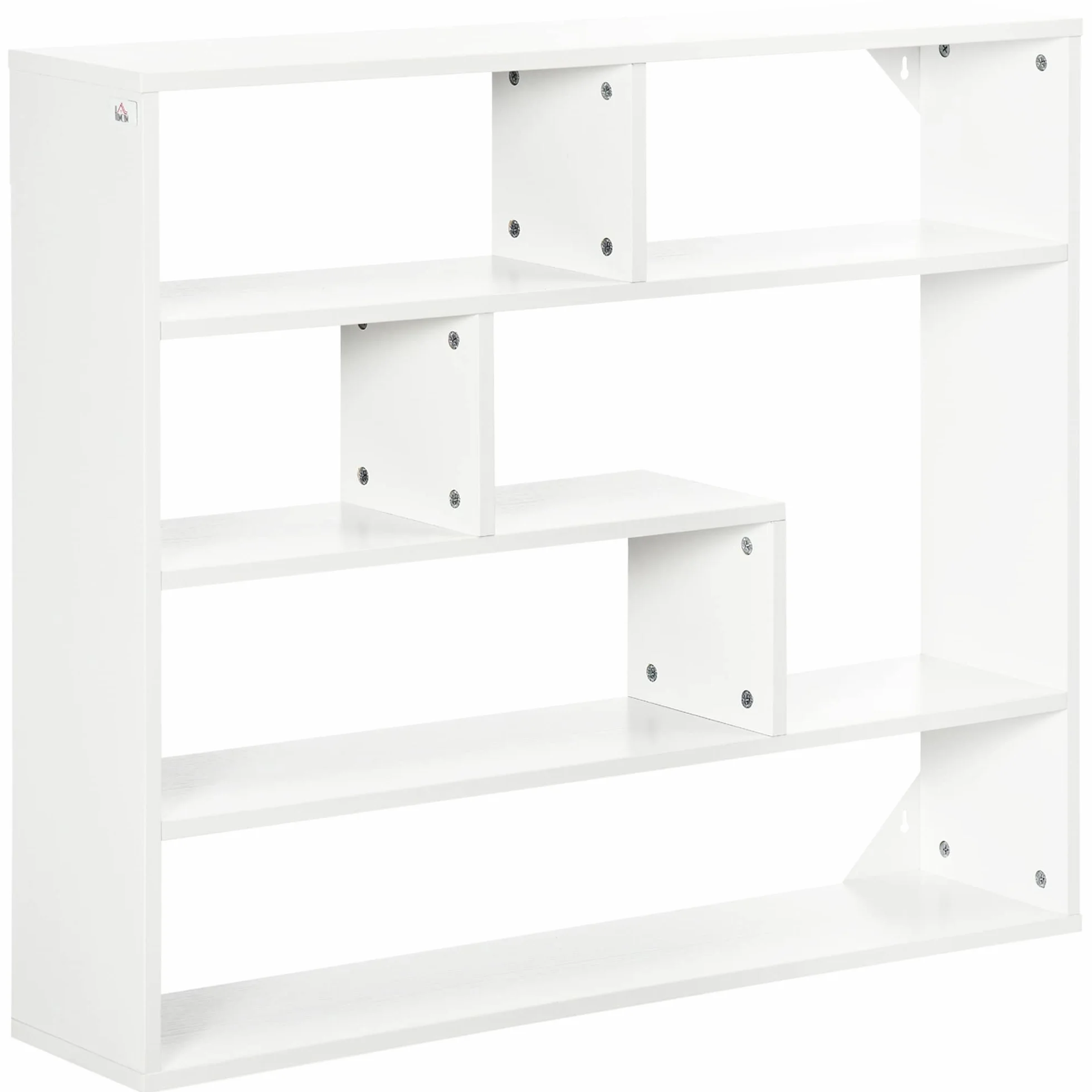 HOMCOM Estantería de Pared 4 Niveles Balda Flotante 94x19,5x80 cm Blanco | 7 Compartimientos Abiertos, para Salón Dormitorio Oficina, Estilo Moderno