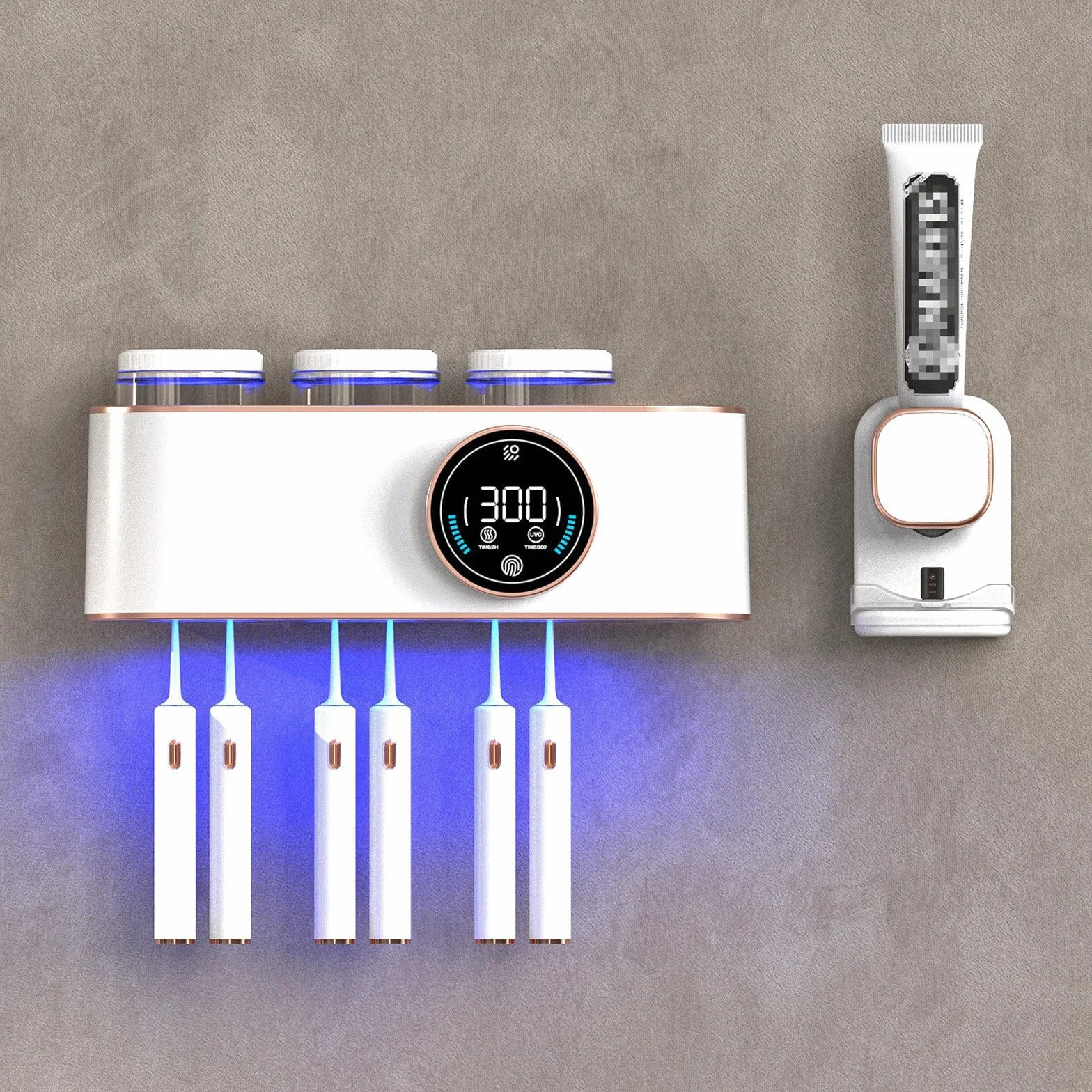 Soporte Inteligente para Cepillo de Dientes, esterilizador de Pasta de Dientes de Secado automático, Set de Accesorios de baño para el hogar con dispensador de Pasta de Dientes,White-C