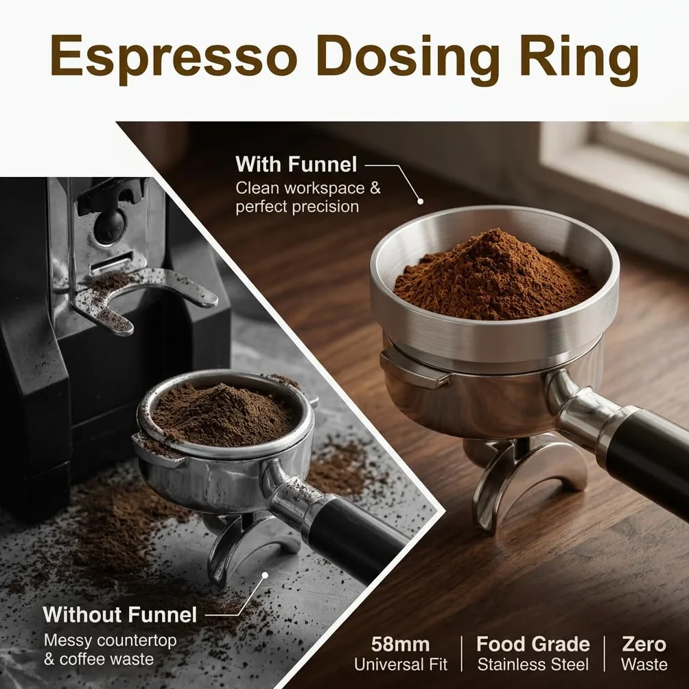 Embudo Dosificador de Café 58mm Magnético Aleación de Aluminio para Portafiltro Espresso Antisalpicaduras