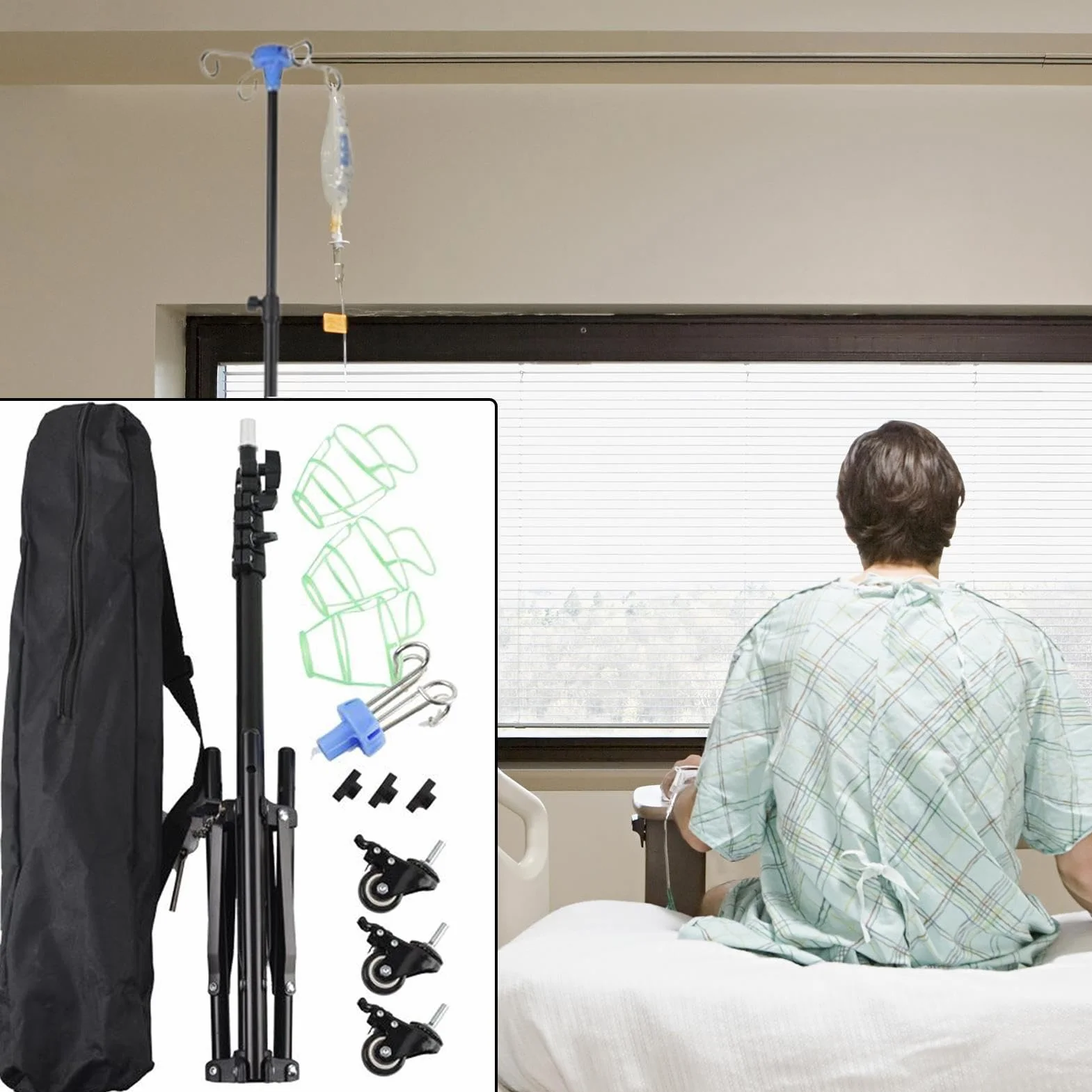 Pie De Infusión Equipo De Enfermería Diario Plegable Para | Pie de infusión móvil con gancho para hospital, cama, al aire libre, clínicas,