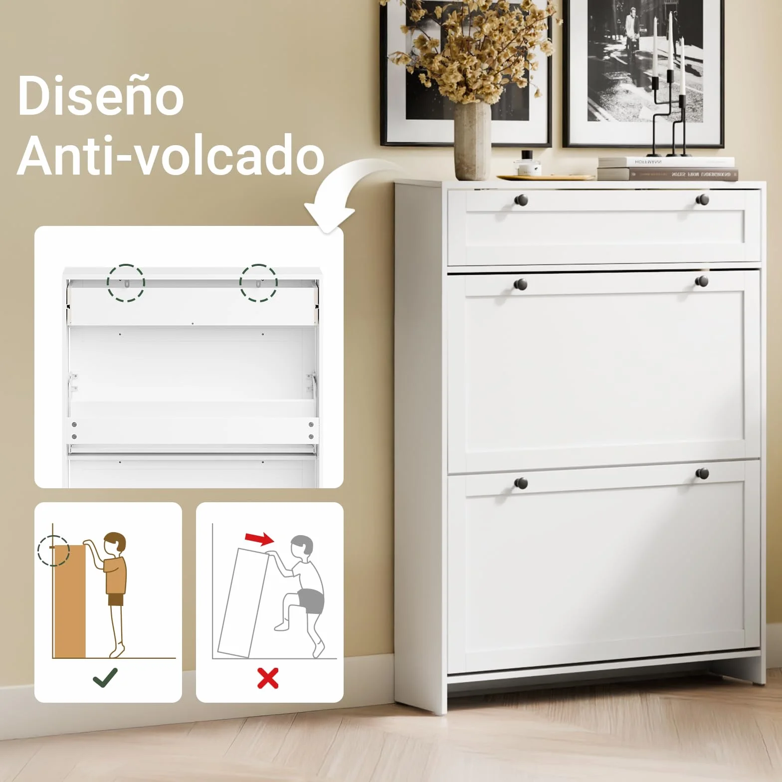 SoBuy Zapatero Entrada Recibidor Mueble Zapatero Blanco de Almacenaje con Cajone y 2 Puertas, Diseño Compacto para 8 Pares de Zapatos, Material Duradero, Instalación Fácil, 80 x 19 x 107cm, FSR207-W