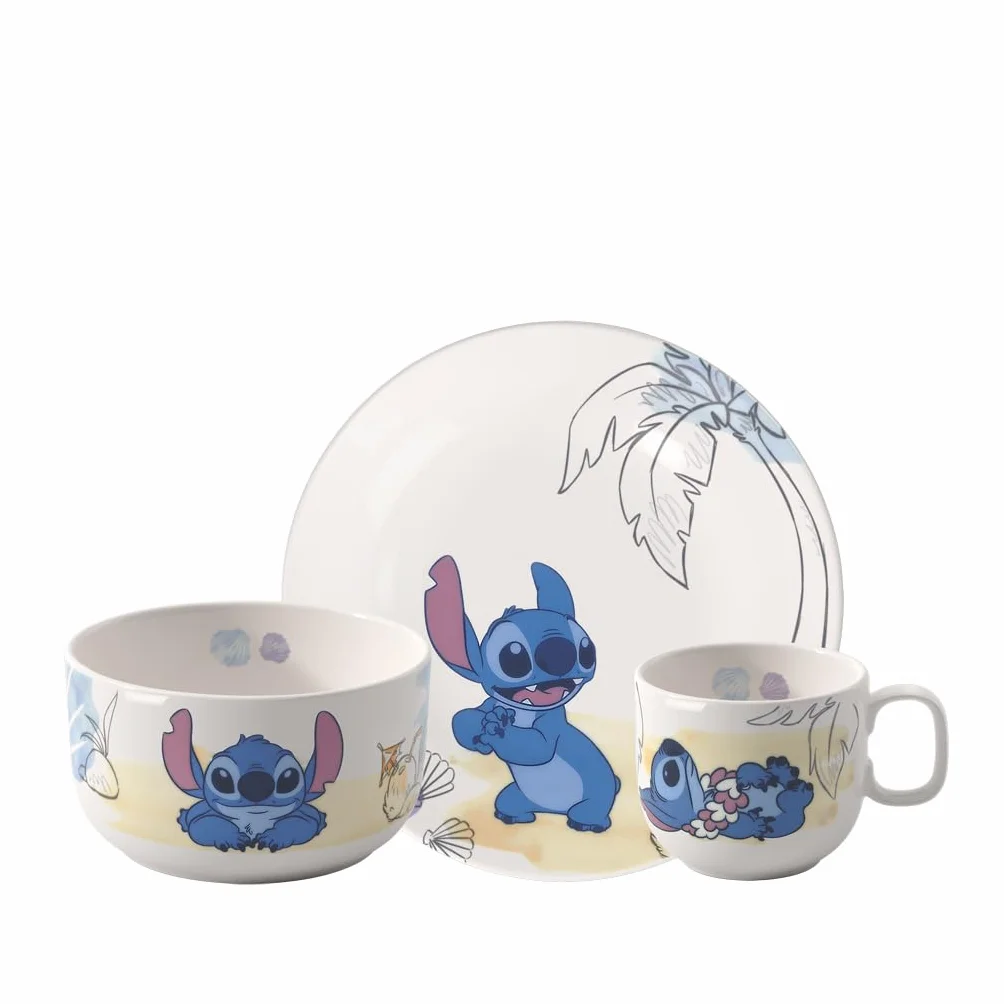 Villeroy & Boch – Disney Stitch set vajilla infantil de 3 piezas, apta para lavavajillas y microondas, set vajilla para niños, Porcelana Premium