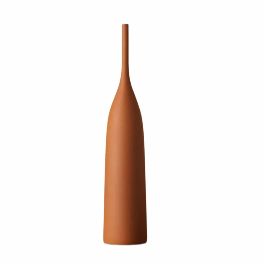 Jarrón Florero Jarrón de cerámica Hecho a Mano Jarrones de Cuello Largo orgánicos en Tonos Tierra cálidos, Accesorios de hogar Minimalistas y decoración para Flores secas y Hierba,Modell a