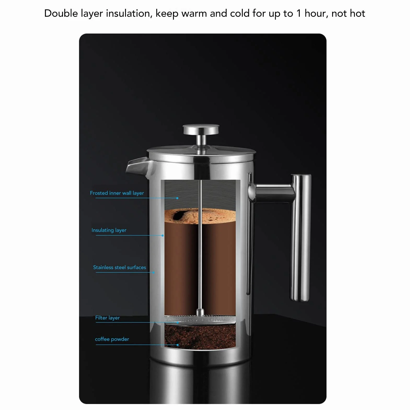 de Prensa Francesa, de Prensa de café con Aislamiento de Acero Inoxidable de Doble Capa, de Prensa Fácil para el Hogar, Camping, Regalo (800 ml)