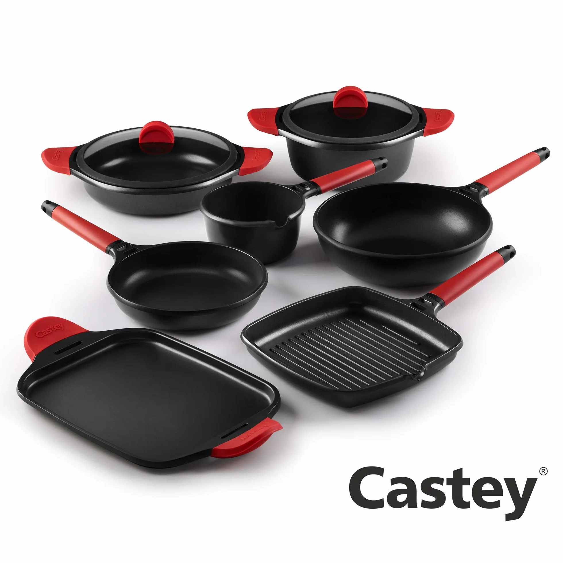 CASTEY - Cacerola Baja de Inducción, 40 cm, Modelo IR40, Aluminio, con Tapa, Revestimiento Antiadherente, Distribuye de Forma Homogénea el Calor, Resistente y Duradera, Libre de PFOA