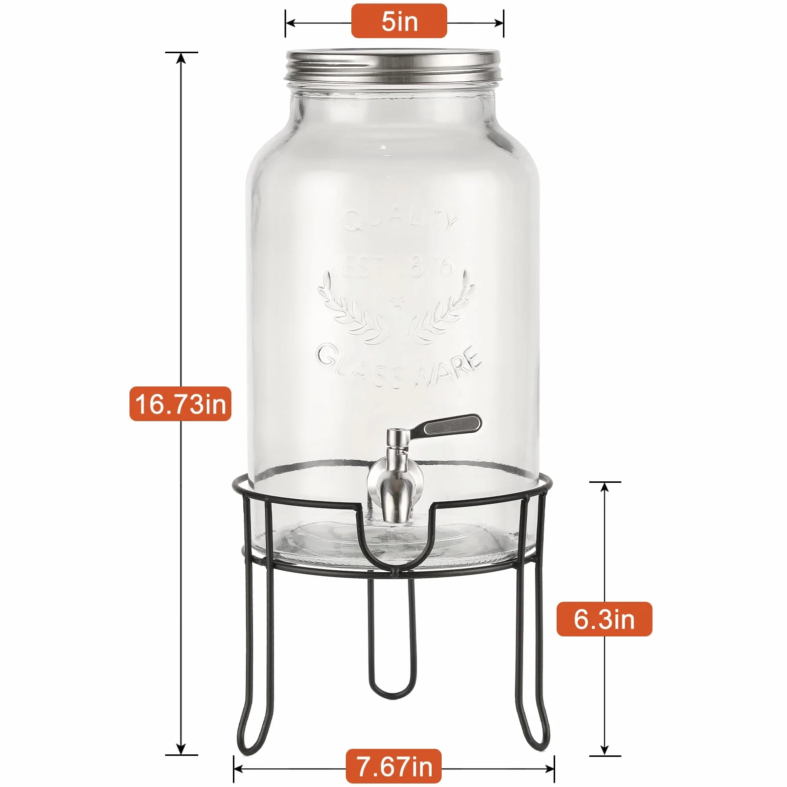 Dispensador de bebidas de vidrio de 1.5 galones con soporte, espiga impermeable de acero inoxidable y tapa, dispensadores de bebidas de vidrio para fiestas, dispensador de bebidas de agua