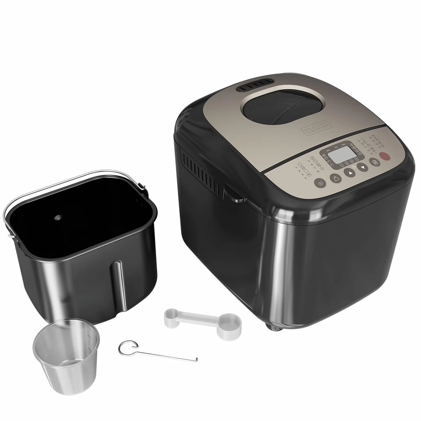 BLACK+DECKER BXBM600E - Panificadora | 600W | Capacidad 500g, 750g y 1kg | 17 Programas para Pan, Yogur, Bizcochos y Mermeladas | Programable 15h | Cubeta Extraíble